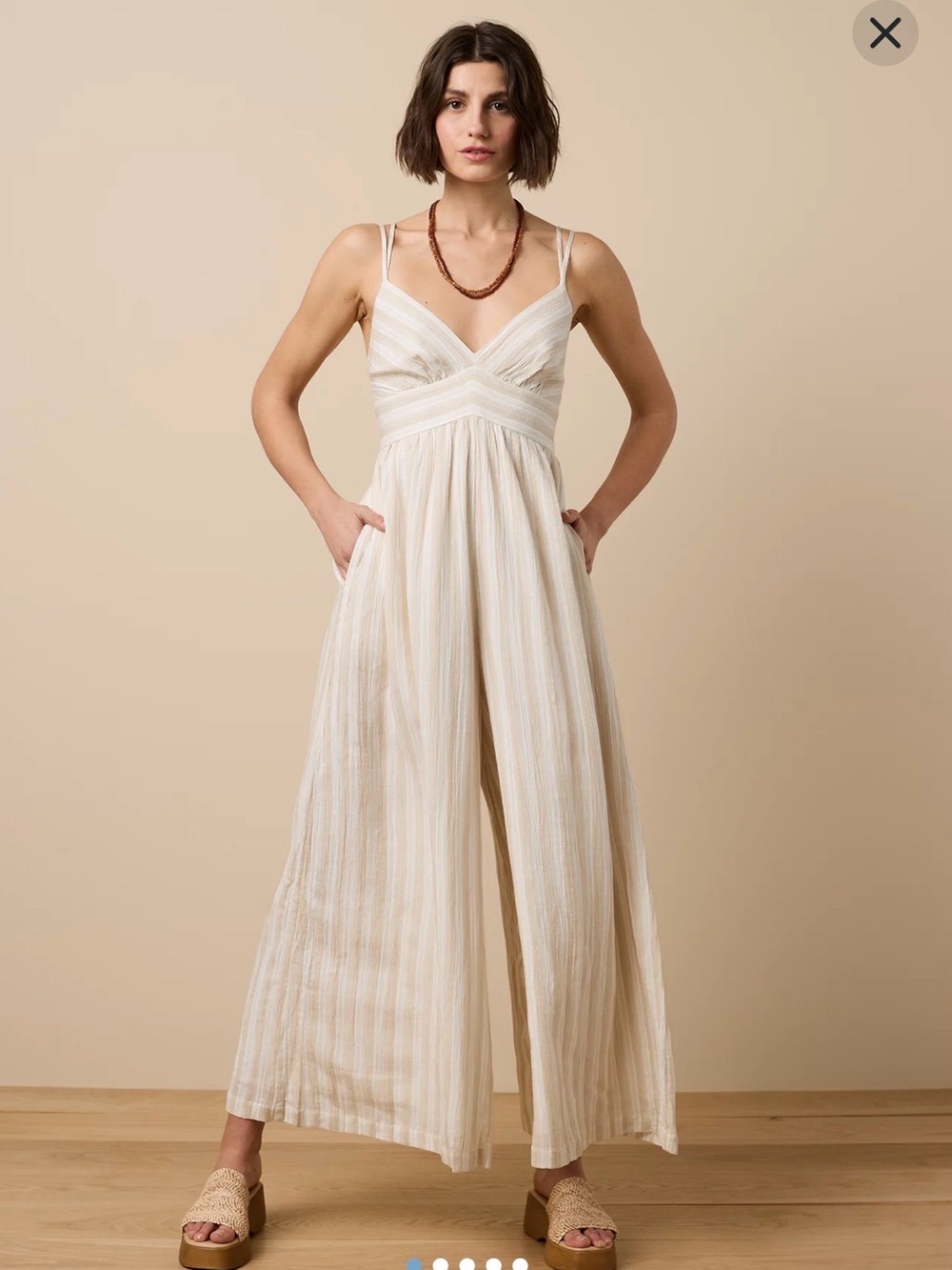 American Eagle Outfitters Cream Striped Wide-Leg Jumpsuit